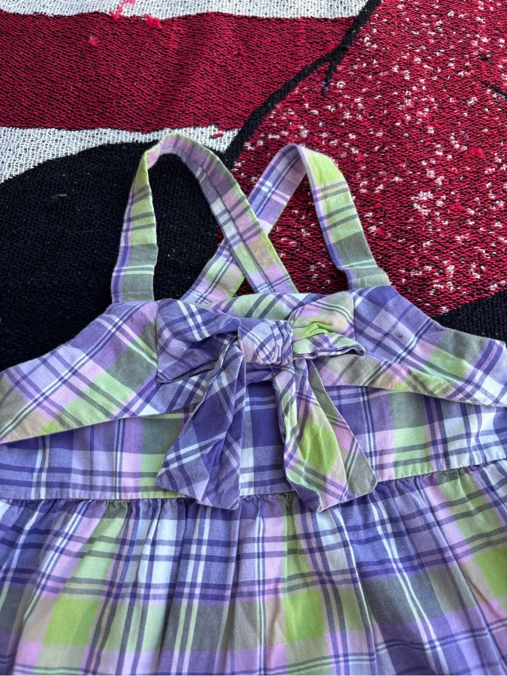 HARTSTRINGS PURPLE PLAID BOW FRONT RUFFLE EDGE DRESS SIZE 6 GIRLS